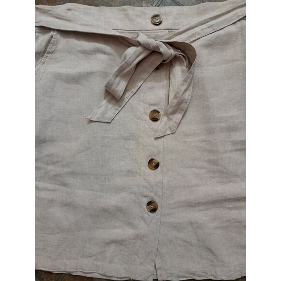 Prosecco Size 16 Linen-Blend Luxury Resort Waist-Tie Skirt Pockets Beige - Picture 3 of 5